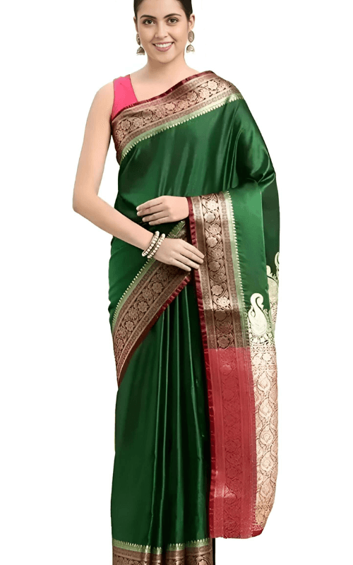 Banarasi Green and Maroon Silk Sarees with Gold Borders