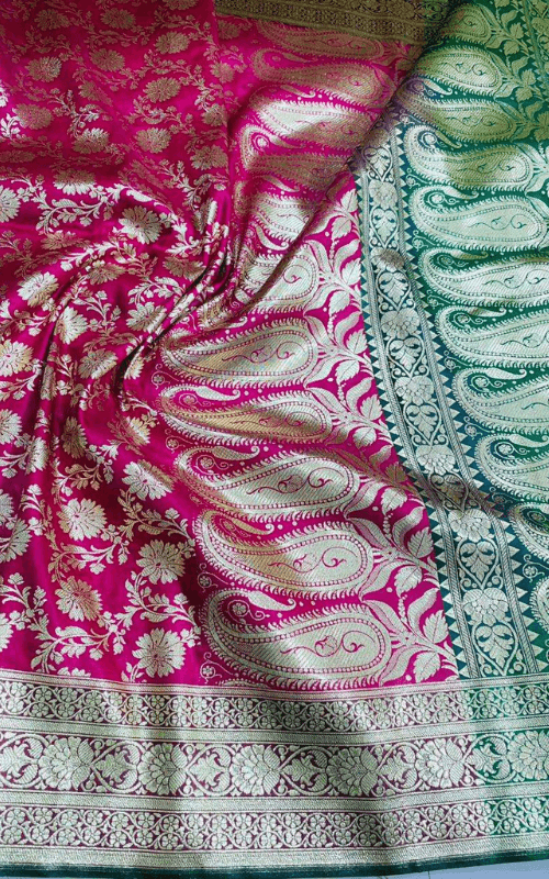 Pink-Green & Red Green  Banarasi Saree with Paisley Zari Work